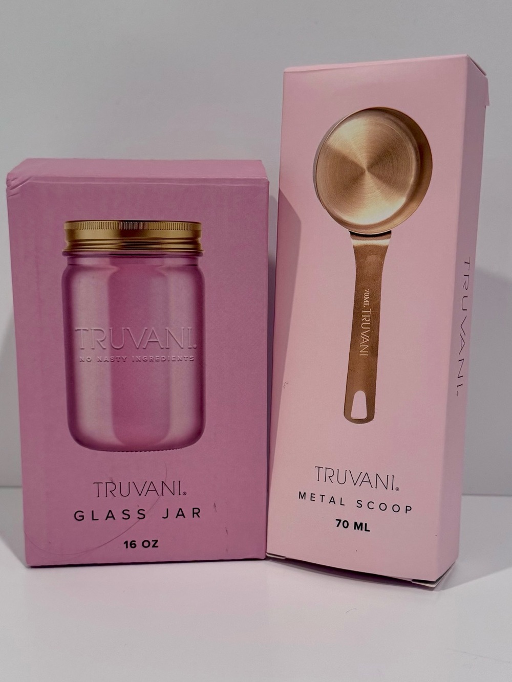 Truvani 16 oz. Glass Jar & 70 ml Metal Scoop